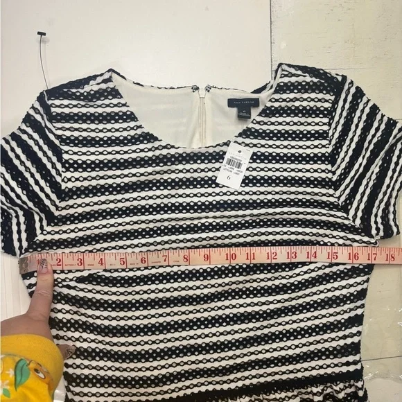 Ann Taylor Eyelet Striped Short Sleeve Knit Lined Fit Flare Dress Size 6 New - Picture 4 of 7